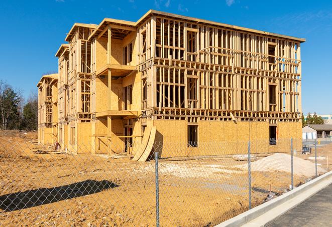 a close-up of temporary chain link fences, keeping the construction area safe and secure in Cathedral City, CA